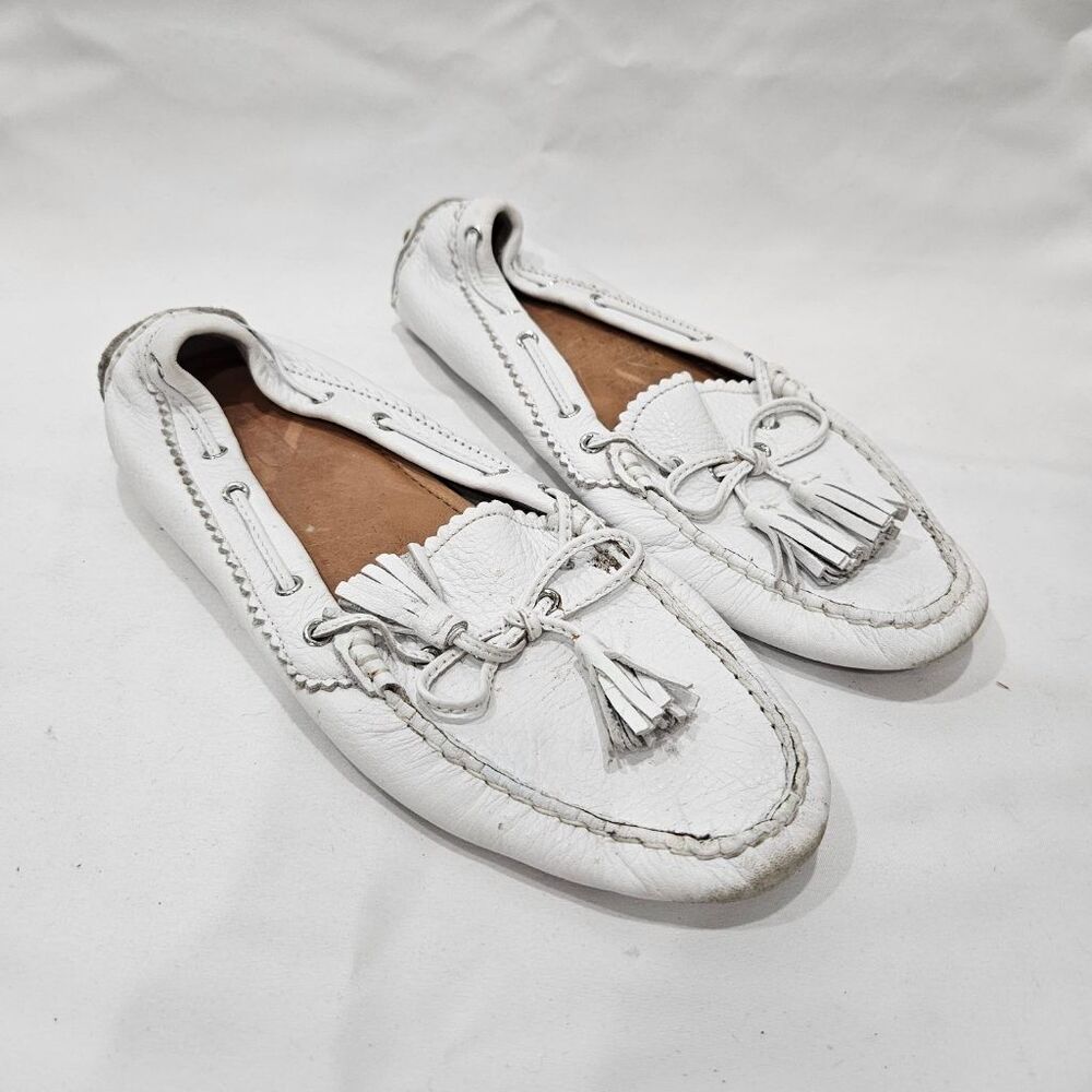 COACH Nadia White Leather Tassel Driving Moccasins Loafers Womens Size 7B